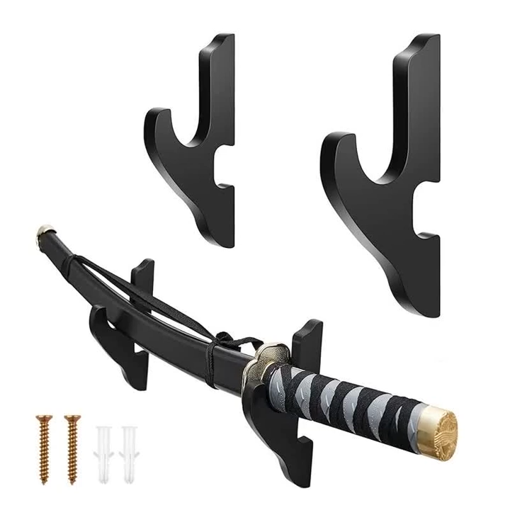 Sword Stand Holders 1 Pair Wooden Wall Mount Samurai Katana Tanto Hangers 15x7cm