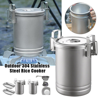 Rice Cooker Steam Pot Outdoor Portable Picnic Cookware Stainless Steel Camping
