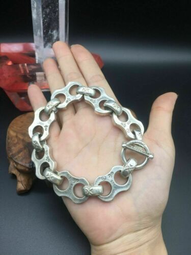 Asian old miao silver hand cast cool statue bracelet jewel gift