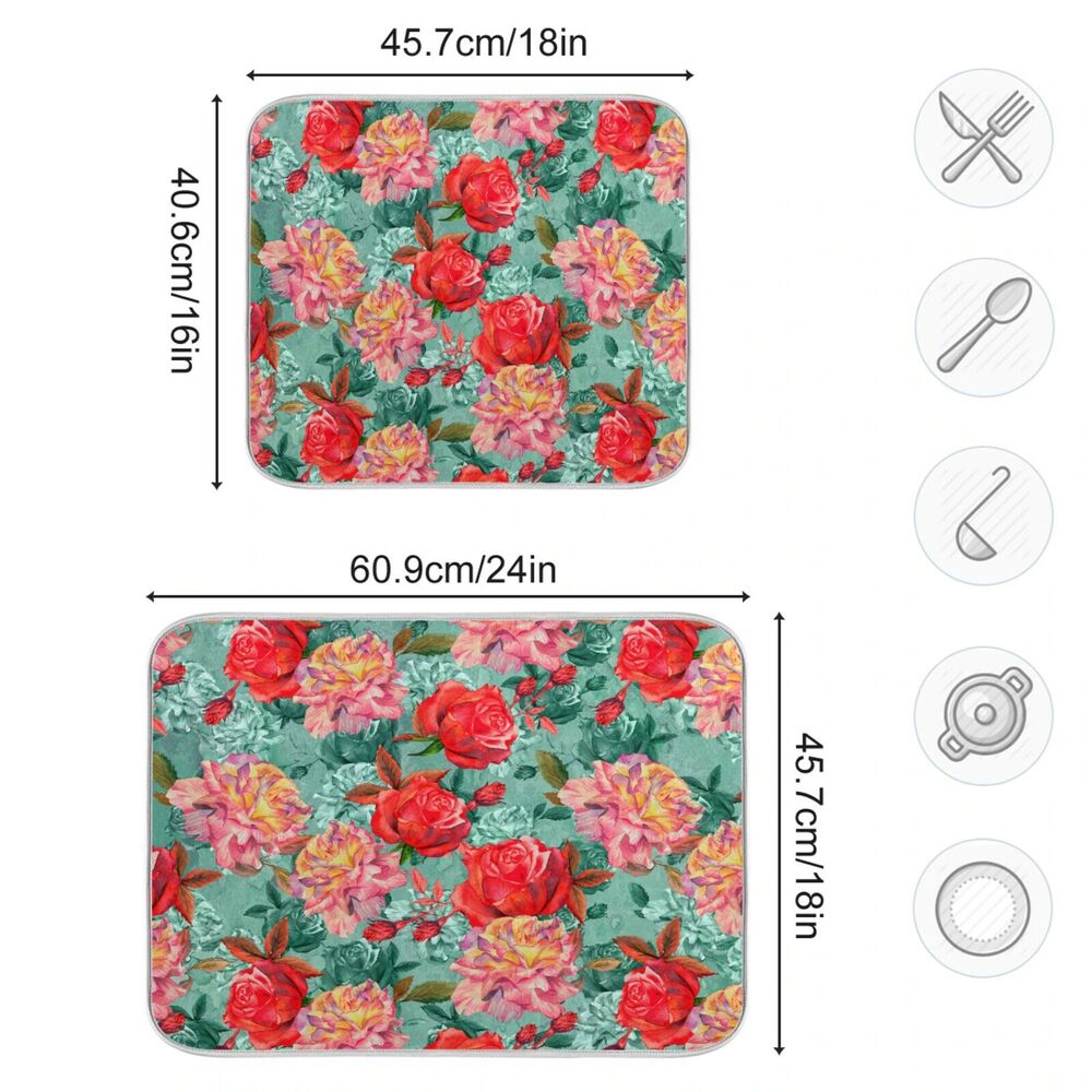 Dish Drying Mats Botanical Print Microfiber Kitchen Counter Super Absorbent Pads