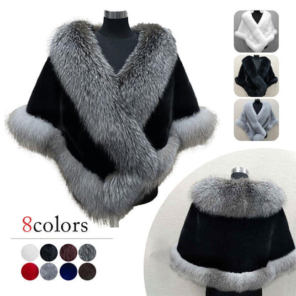 Women Luxury Fluffy Faux Fur Shawl Bridal Wedding Evening Cape Warm Dress Stole