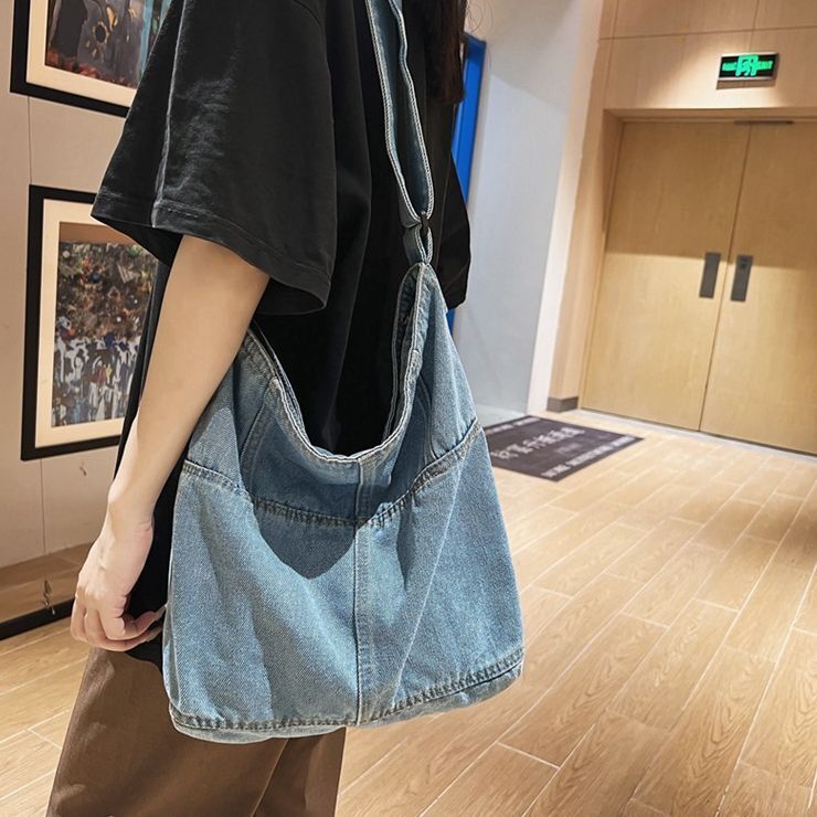 Denim Textile Big Capacity Hobo Bag Soft Jeans Fabric School Laptop Pouch Bags