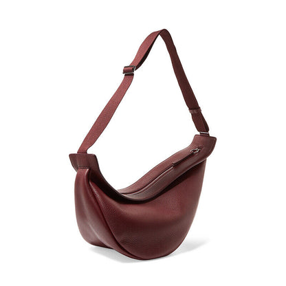 Woman New Wine Wide Single Strap Zipper PU Leather Chest Bag