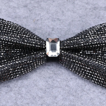 Men Rhinestone Bow Tie Shining Crystal Collar Bowtie Luxury Wedding Banquet Knot