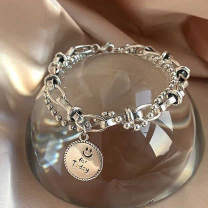 Vintage Creative Retro Punk Geometry 925 Sterling Silver Chain Women Bracelet
