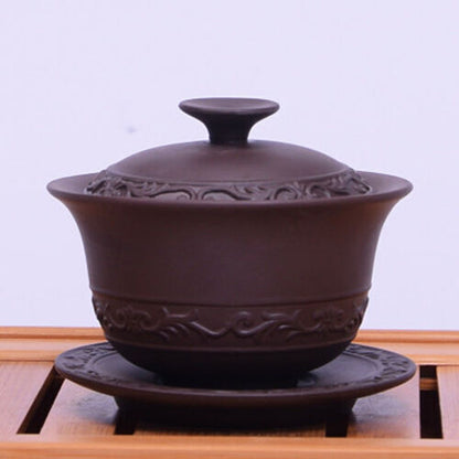 real yixing gaiwan kungfu tea set purple grit tureen zisha cup bowl lid 130ml