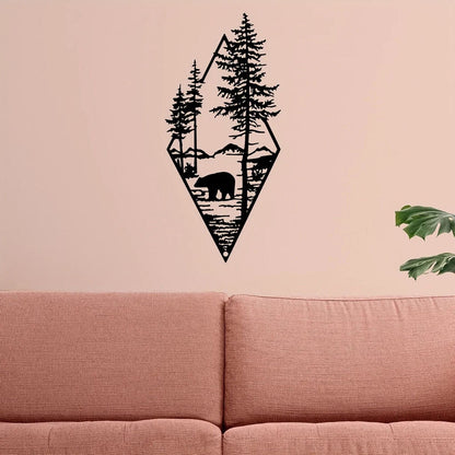 Metal Wall Art Bear Pine Tree Wall Decor Cut Metal Art Metal Wall Decor