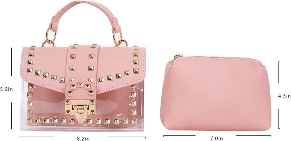 Women's Fashion Clear Purses Handbags Transparent PVC Crossbody Pink Bag Gift