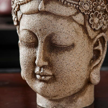 Buddha Head Statue Figure Tabletop Meditation Zen Lamp Home Office Decoration