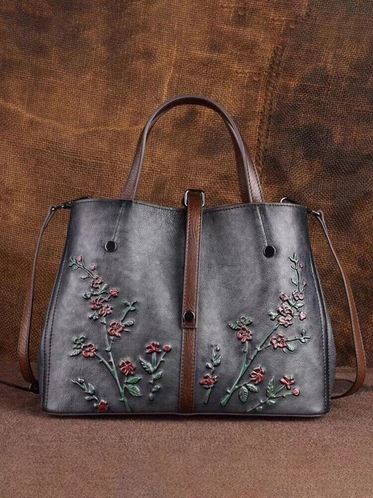 Fashionista Beautiful Flowers Expandable Leather Shoulder Tote Bag