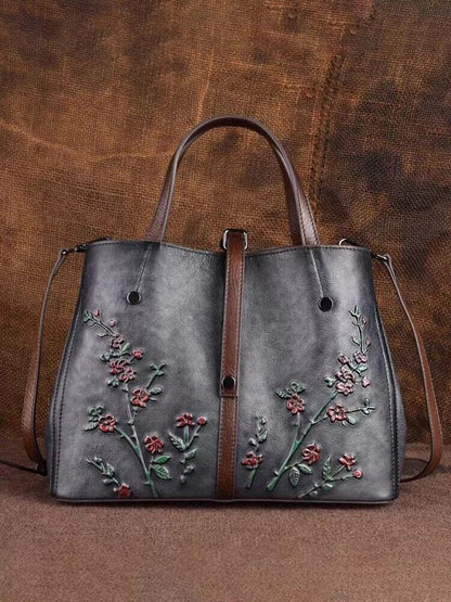 Fashionista Beautiful Flowers Expandable Leather Shoulder Tote Bag