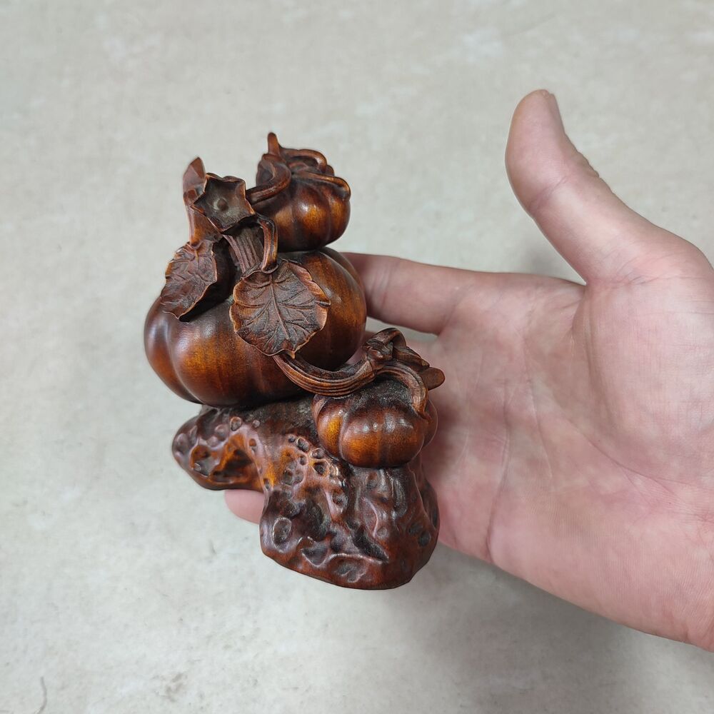Asian wood carving Wooden Brown interior Home decoration pumpkin on Thanksgiving