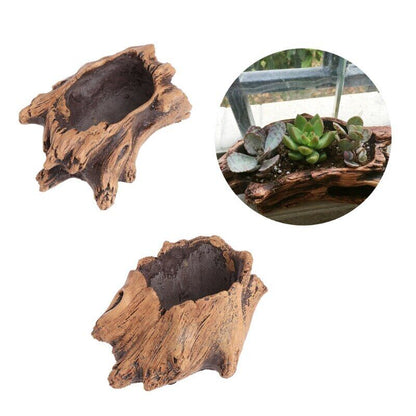 Succulent Plant Pot Imitation Wood Flower Cement Planter Home Bonsai Decorations