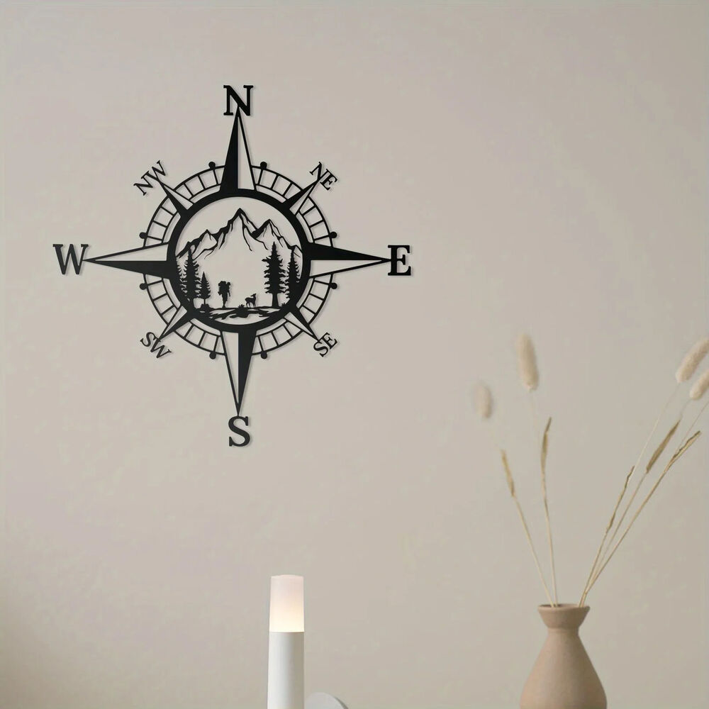 Metal Compass Art Wall Decorations, Line Drawing Home Hanging Art Wall Sculpture
