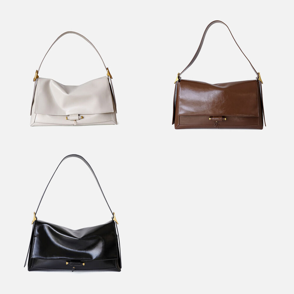 Shiny Real Leather Shoulder Bag Small Flap Purse Handbag Messenger Work Bag