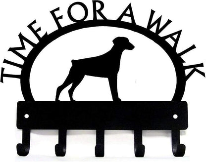 Doberman (Natural Ear) Time for a Walk Key Rack Dog Leash Hanger Metal Wall Art