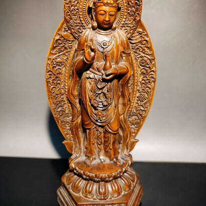 vintage wooden ornaments carved wood statue buddha kwan yin guanyin praying rare