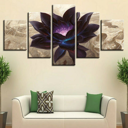 Black Lotus Flower 5 Piece canvas Wall Art Print Poster Home Decor