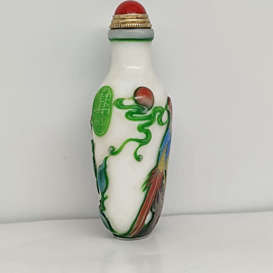chinese carved tree bird statue peking glass snuff bottle painted Carving glaze