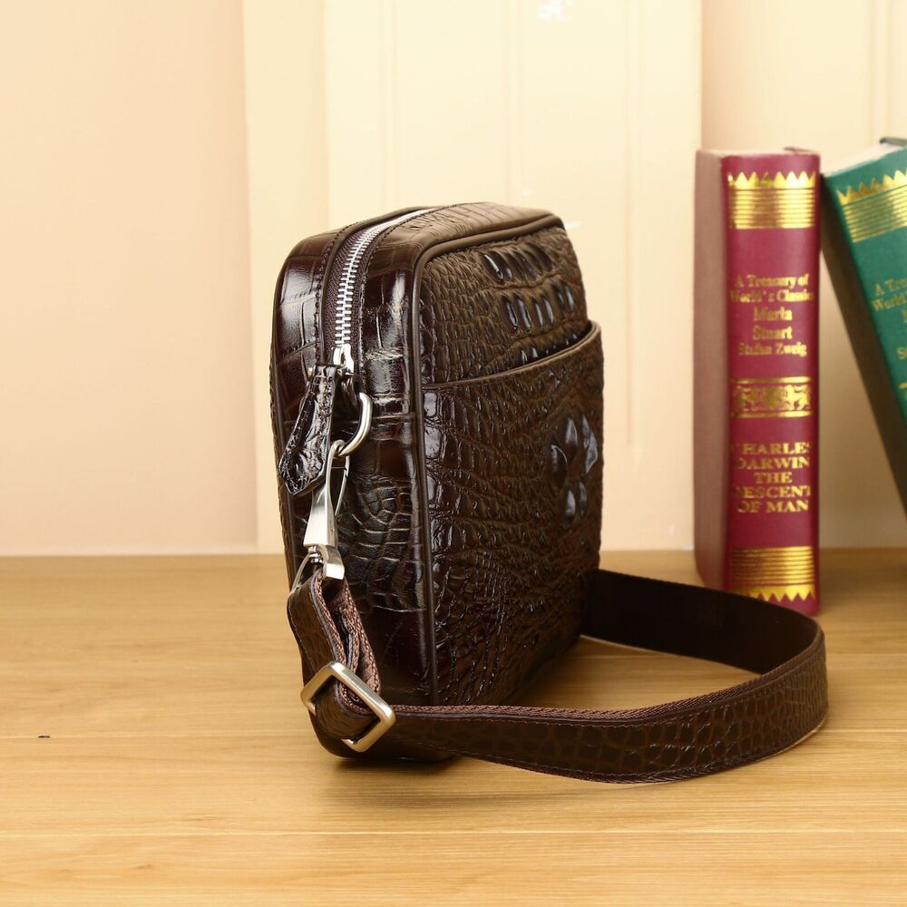 100% Real Leather Shoulder Bag, Designer Crocodile Crossbody Bag Sling Bags
