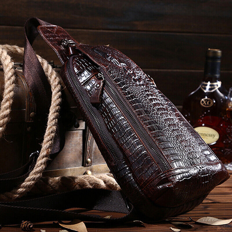 100% Genuine Leather Crocodile Pattern Crossbody Bag Sling Backpack for Hiking