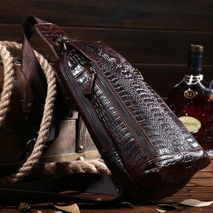 100% Genuine Leather Crocodile Pattern Crossbody Bag Sling Backpack for Hiking