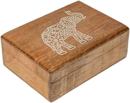 Hand Crafted Wooden Jewelery Box with Elephant Design Trinket Box Treasure Chest