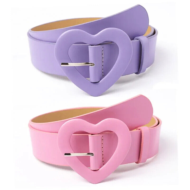 Women Belts Wide Leather Heart Buckle Button Decoration Skirt Fashion Waistbands