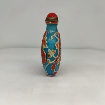 collection Beijing chinese glass snuff bottle carved squirrel statue carving red