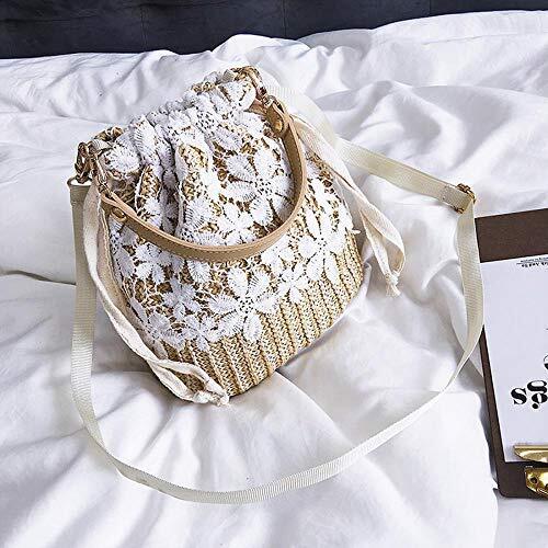 Straw Crossbody Bag, Women Beach Shoulder Summer Top Handle One Size, White