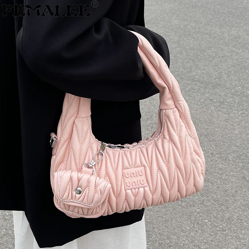 Pleated Shoulder Armpit Purses Hand Bags Branded Embroidery Purses Handbag 1 PC