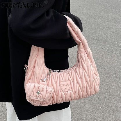 Pleated Shoulder Armpit Purses Hand Bags Branded Embroidery Purses Handbag 1 PC