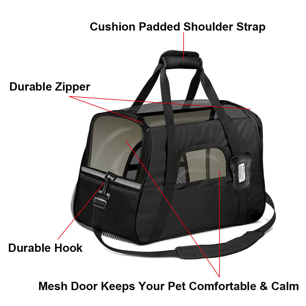 Pet Dog /Small Cat Carrier Soft Sided Comfort Bag Travel Case Airline Approved