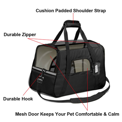 Pet Dog /Small Cat Carrier Soft Sided Comfort Bag Travel Case Airline Approved