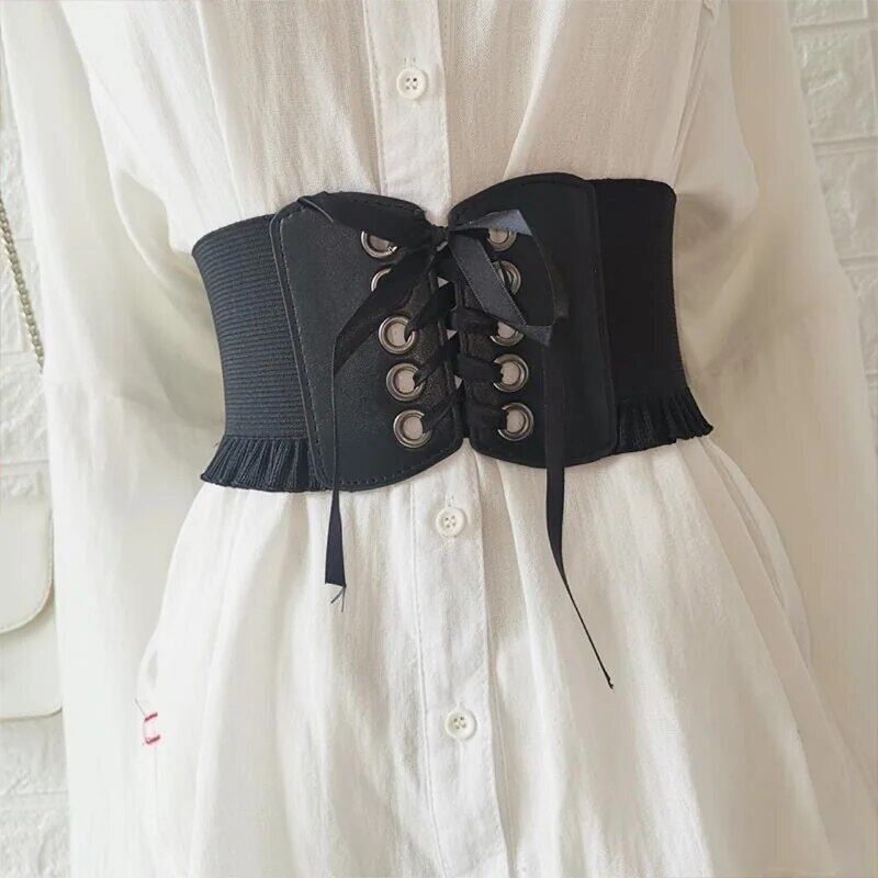 Women Wide Belt Canvas Fashion Dress Corset Waistband Elastic Cummerbund 60-80cm