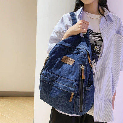 Backpacks For Women Student School Bag Multi Pockets Blue Rucksack