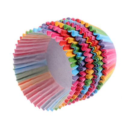 100 Pcs Rainbow Color Cupcake Liner Baking Cupcake Paper Cake Bag Tray Pan M-ca