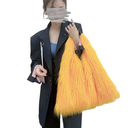Winter Soft Faux Fur Tote Bags Large Capacity Fluffy Plush Shoulder Handbag Warm