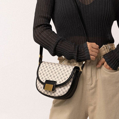 Geometric Printing Saddle Bag Women PU Leather Shoulder Bags Handbags Girl