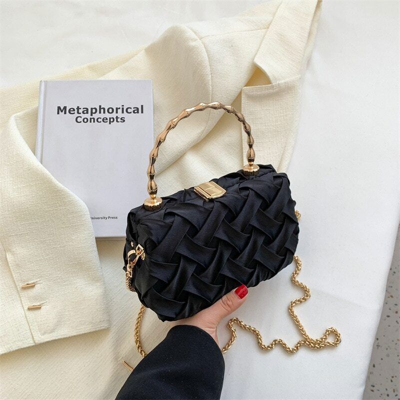Small Tote Bag With Metal Portable Chain Women's Handbag Shoulder Bag