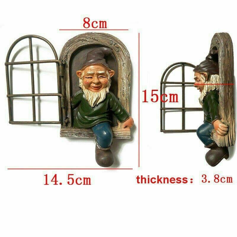 Elf Out The Door/Window Tree Hugger Naughty Garden Gnome Statue Tree Decorations-