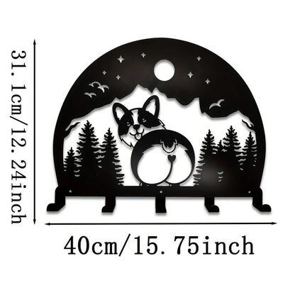 Metal Corgi Wall Rack Hook, Wall Mounted Hook, Household Wall Shelf With 5 Hooks