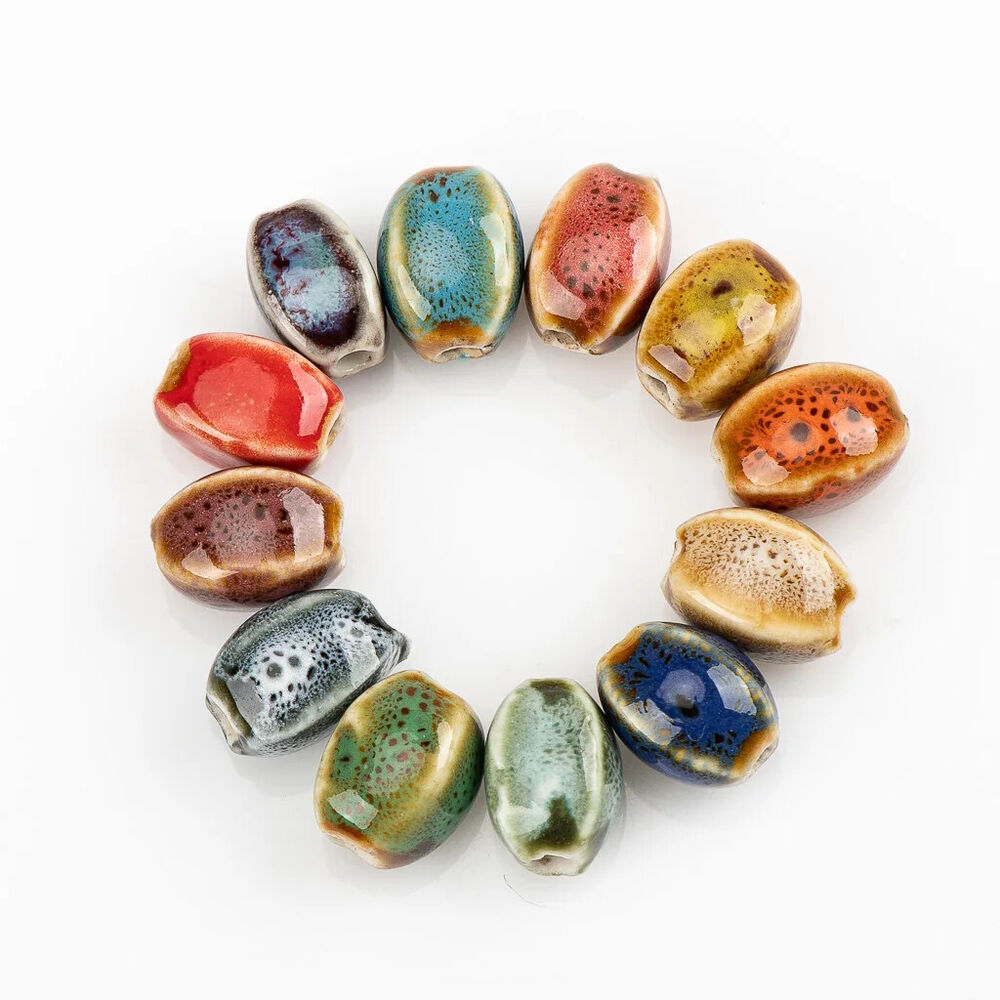Craft Beads 20Pcs Ceramic Colorful Glaze Unique Shape Jewelry Making Kit 13x10mm