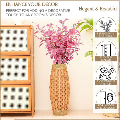 Hand Woven Wood & Seagrass Tall Vase Decorative Large Basket Home Flower Holder