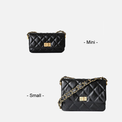 Small Mini Quilted Real Leather Flap Purse Clutch Handbag Shoulder Bag w/ Chains