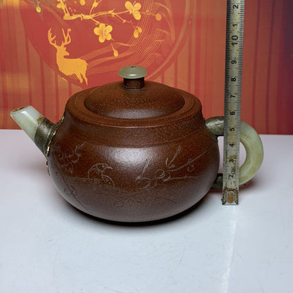 Vintage Chinese Yixing Purple Clay Teapot Zisha Flower Bird Collectible Nice Art