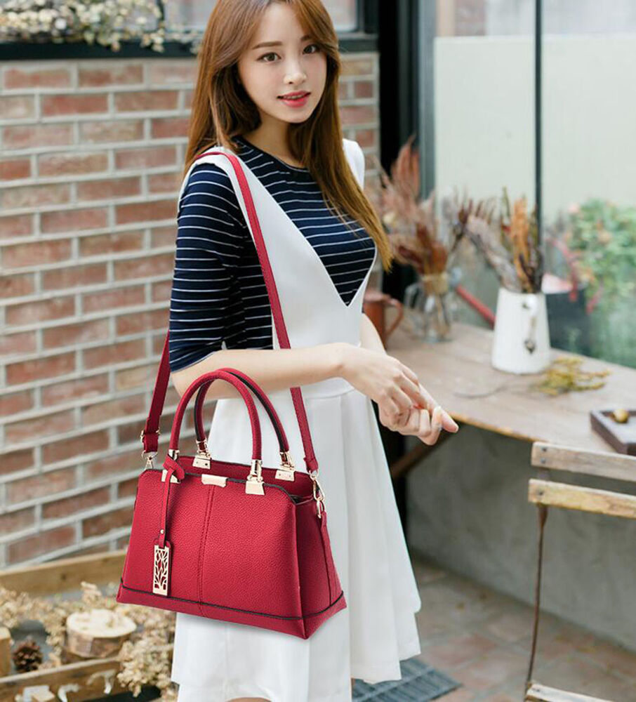 Women's Ladies PU Leather Satchel Handbag Shoulder Tote Messenger Crossbody Bag