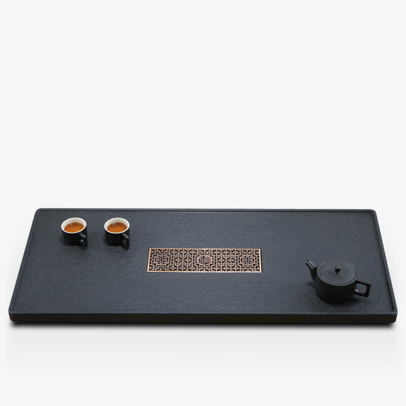 weighted tea tray water draining tea table rectangle black stone tea boat China