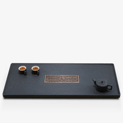weighted tea tray water draining tea table rectangle black stone tea boat China
