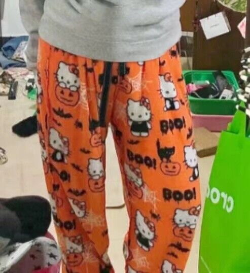 HelloKitty Halloween Pumpkin Pajamas Pants Women Autumn Winter Warm Flannel Slee